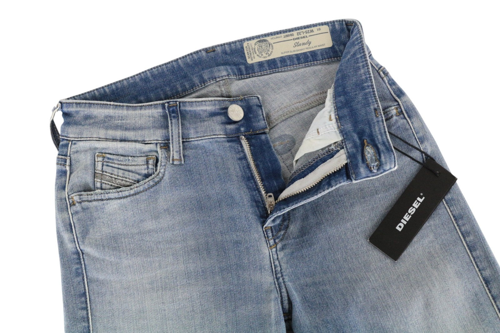DIESEL Slandy 084MT Women Jeans W26/L32 Distressed Super Slim Skinny Blue