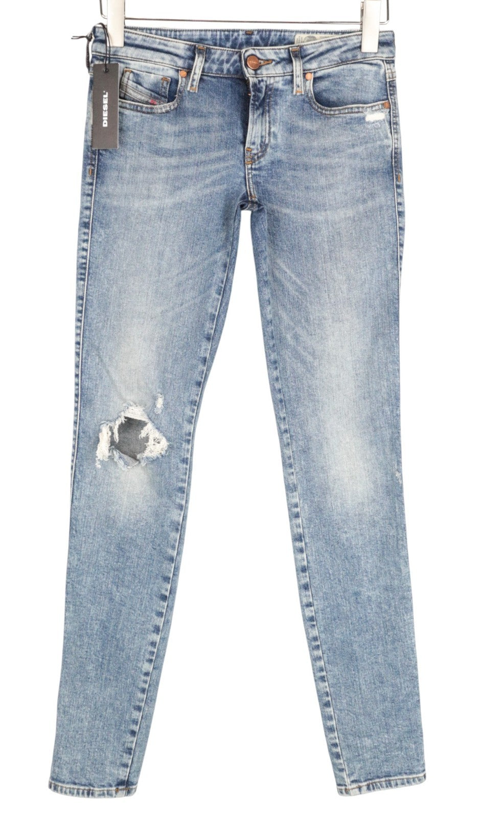 DIESEL Gracey 069AI Women Jeans W25/L32 Super Slim-Skinny Blue Distressed Low