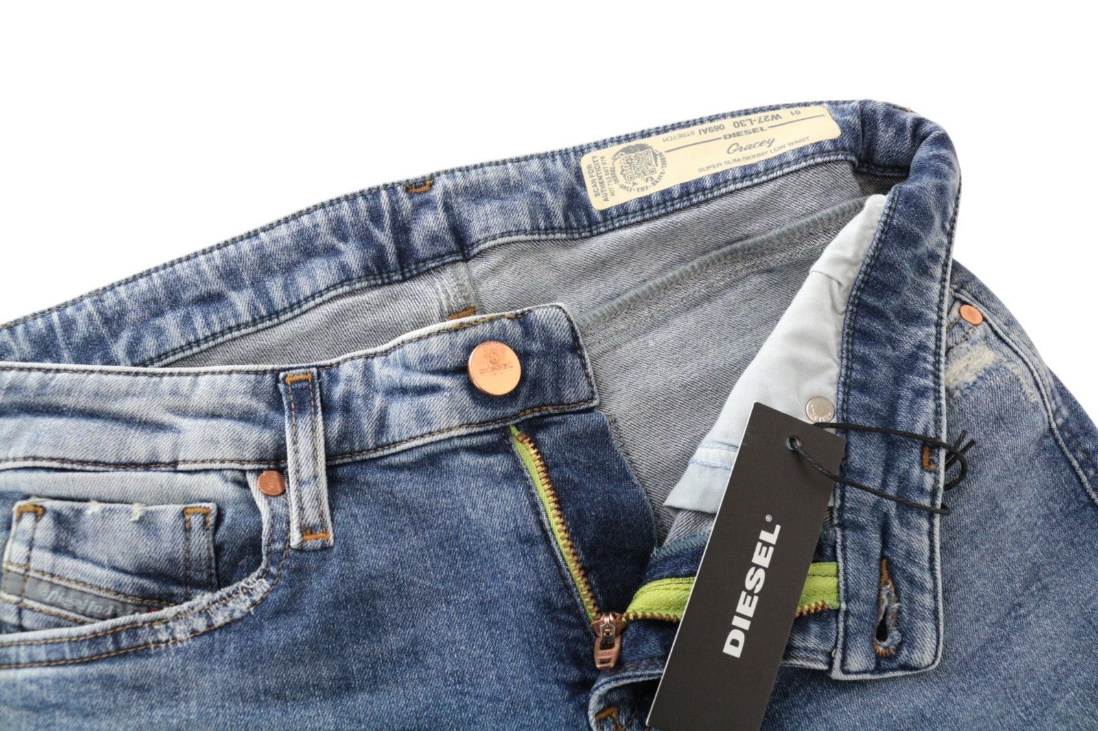 DIESEL Gracey 069AI Women Jeans W27/L30 Distressed Super Slim-Skinny Stretch