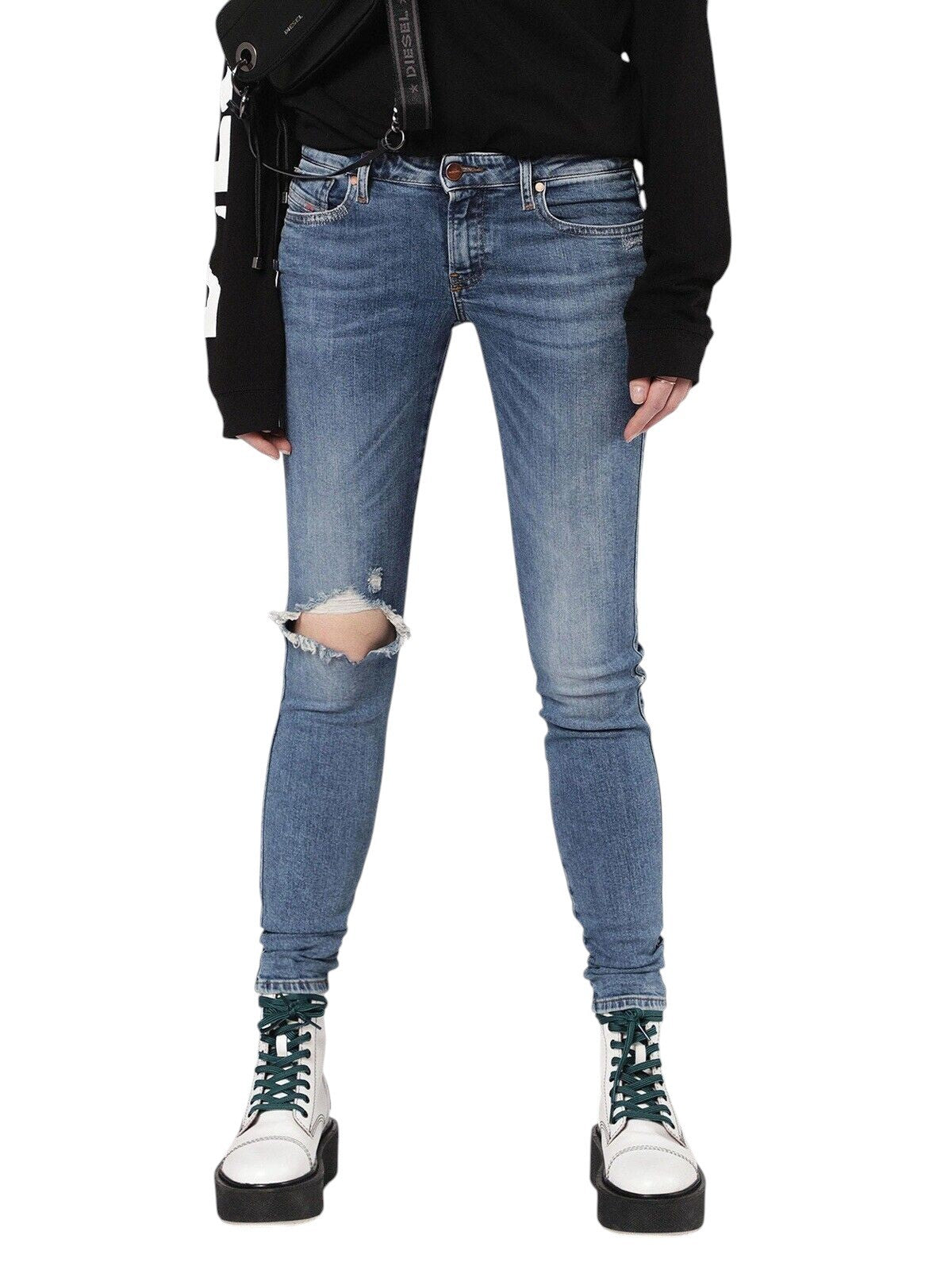 DIESEL Gracey 069AI Women Jeans W28/L32 Stretch Low Waist Slim-Skinny Blue