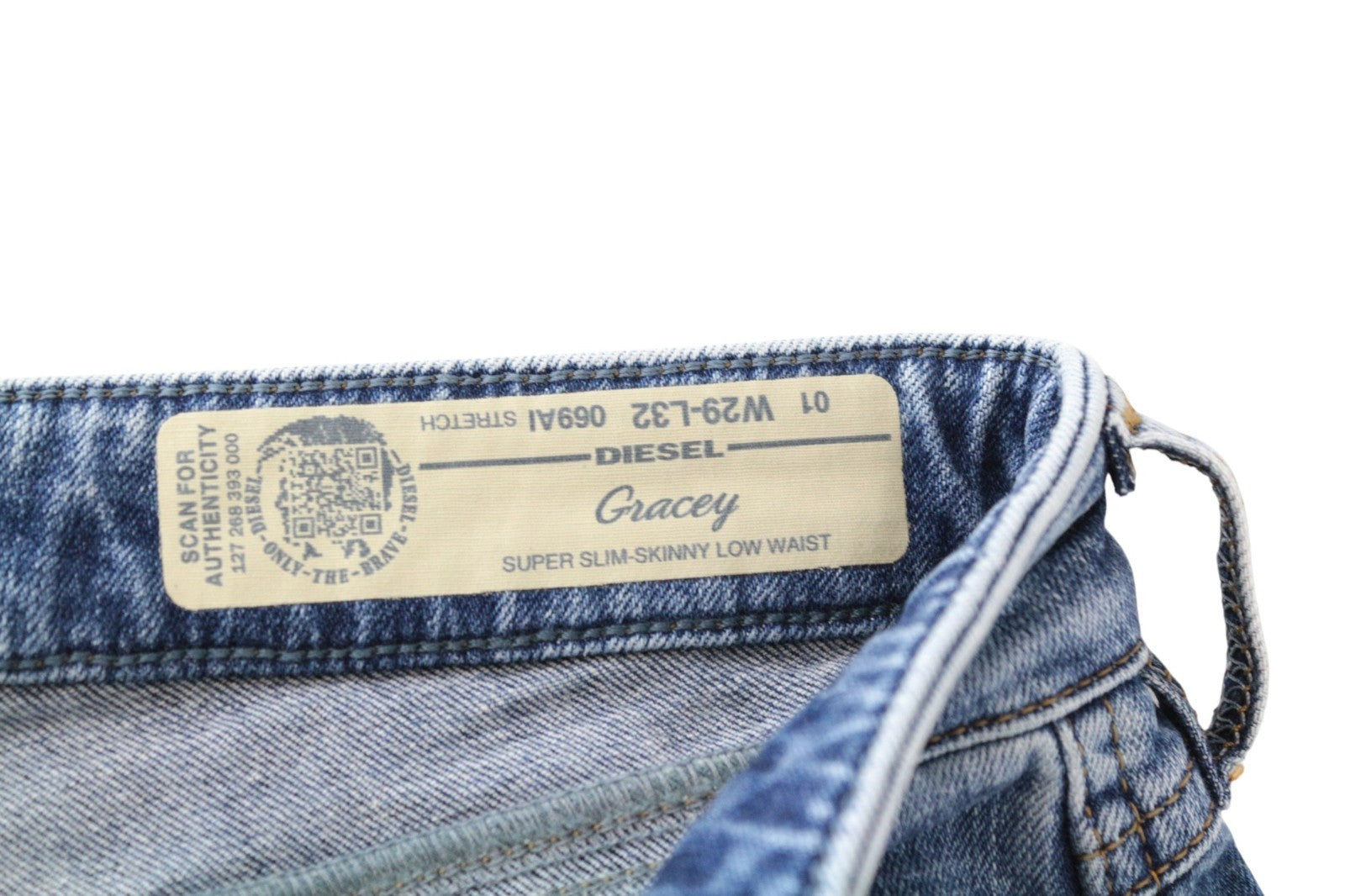 DIESEL Gracey 069AI Women Jeans W29/L32 Super Slim-Skinny Low Distressed Blue