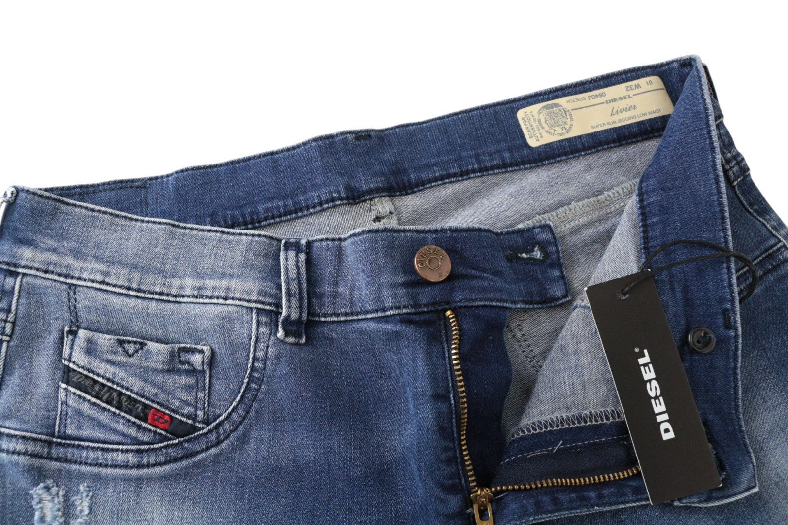 DIESEL Livier 084GJ Women Jeans W32 Low Jegging Stretch Super Slim Mid-Blue