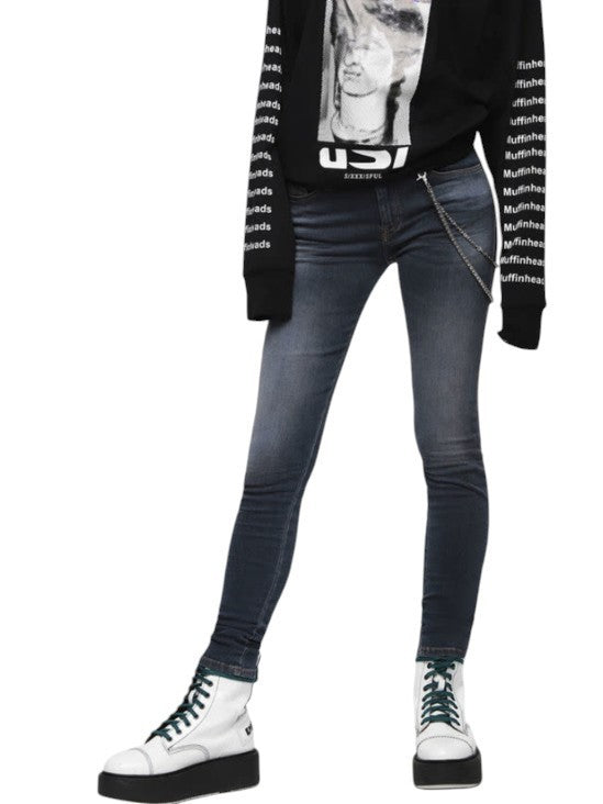 DIESEL Slandy-Low 069BT Women Jeans W24/L32 Stretch Super Slim Skinny Blue Low