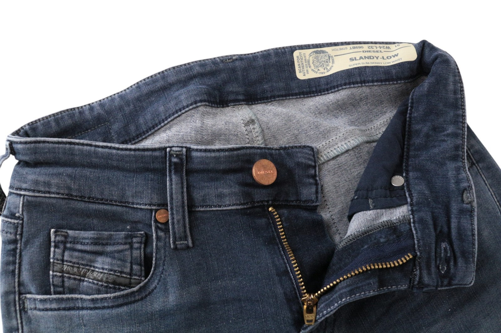 DIESEL Slandy-Low 069BT Women Jeans W24/L32 Stretch Super Slim Skinny Blue Low