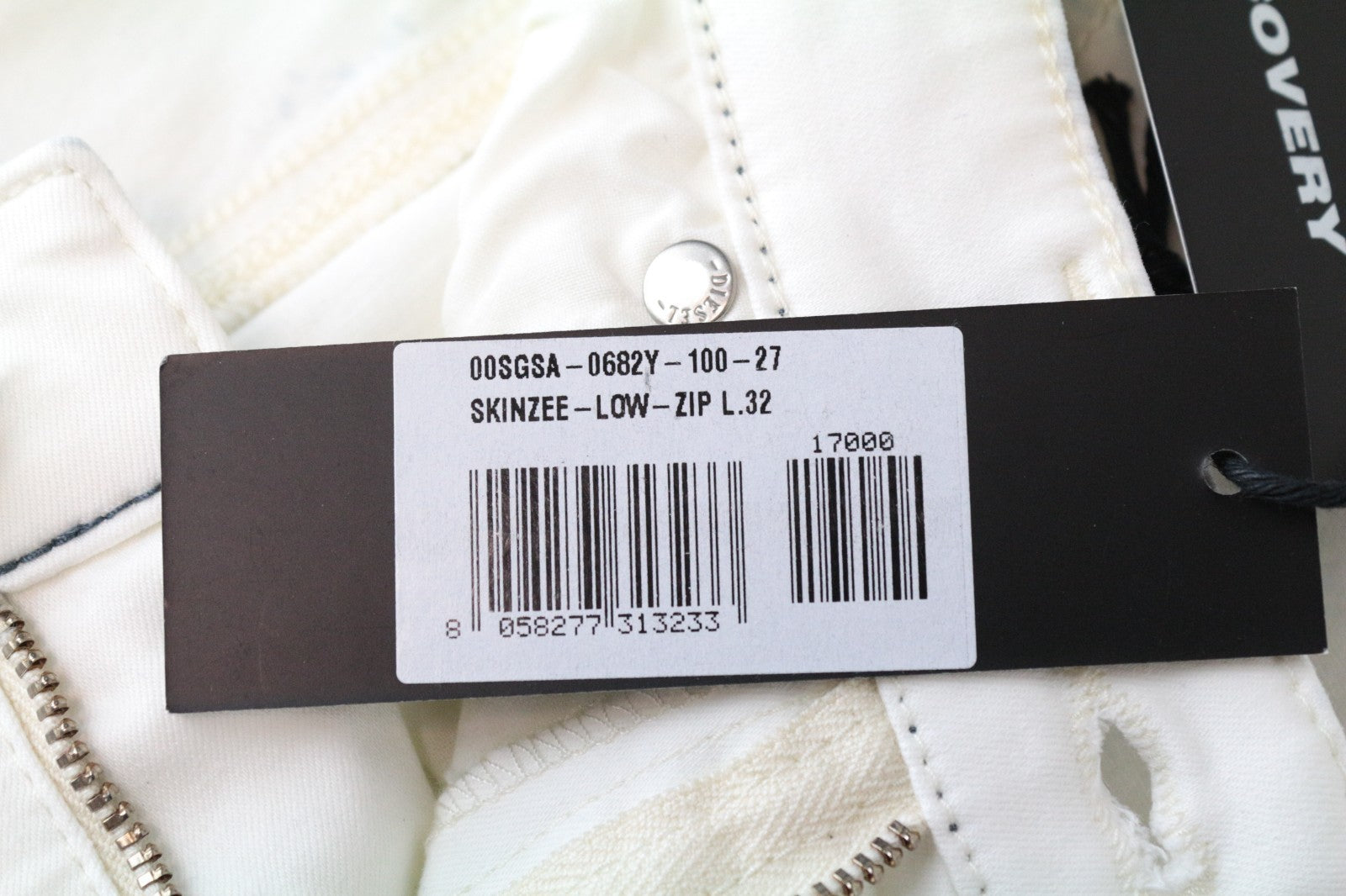 DIESEL Skinzee-Low-Zip 0682Y Women Jeans W27/L32 Super Slim-Skinny Off-White
