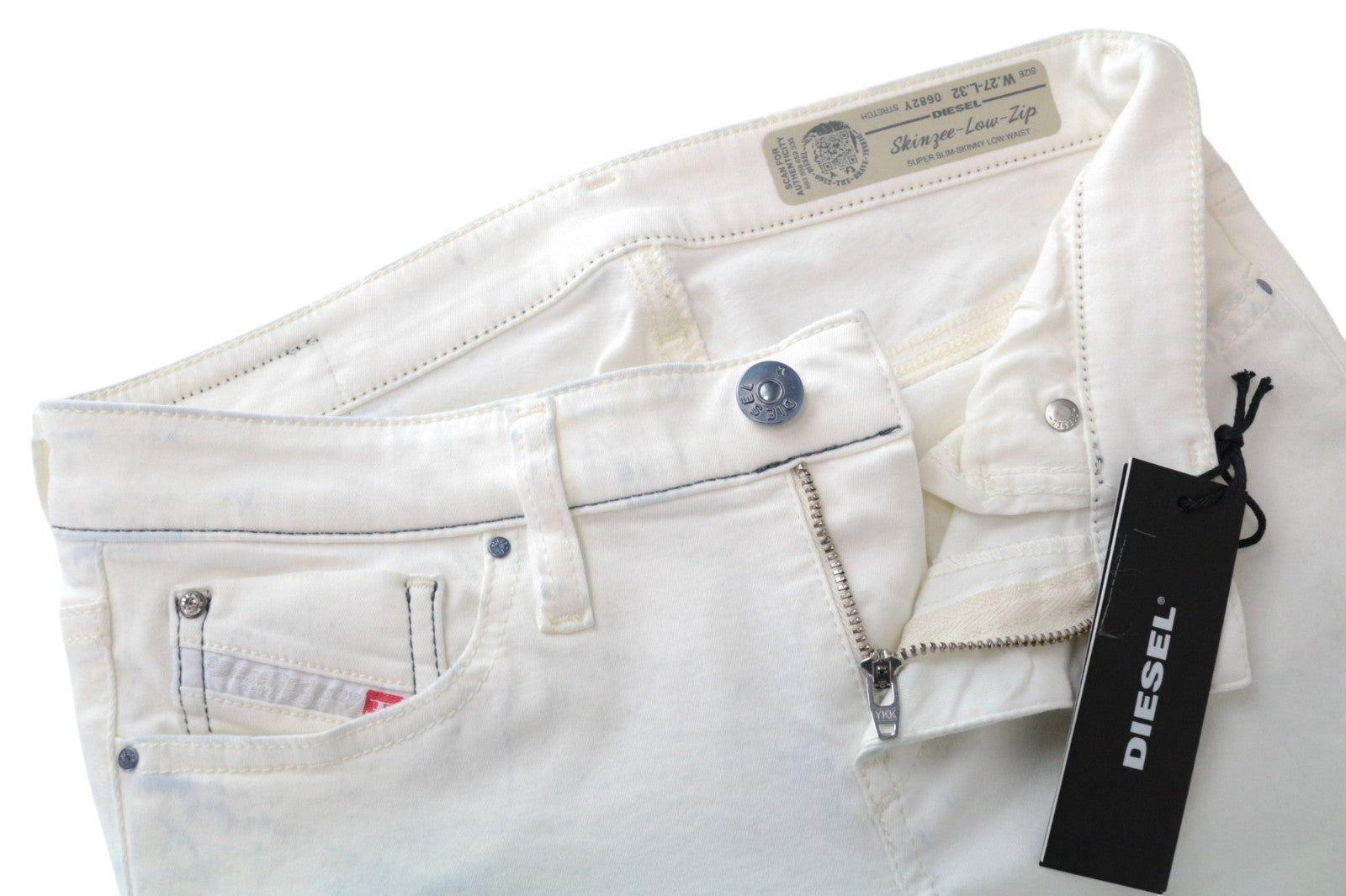 DIESEL Skinzee-Low-Zip 0682Y Women Jeans W27/L32 Super Slim-Skinny Off-White