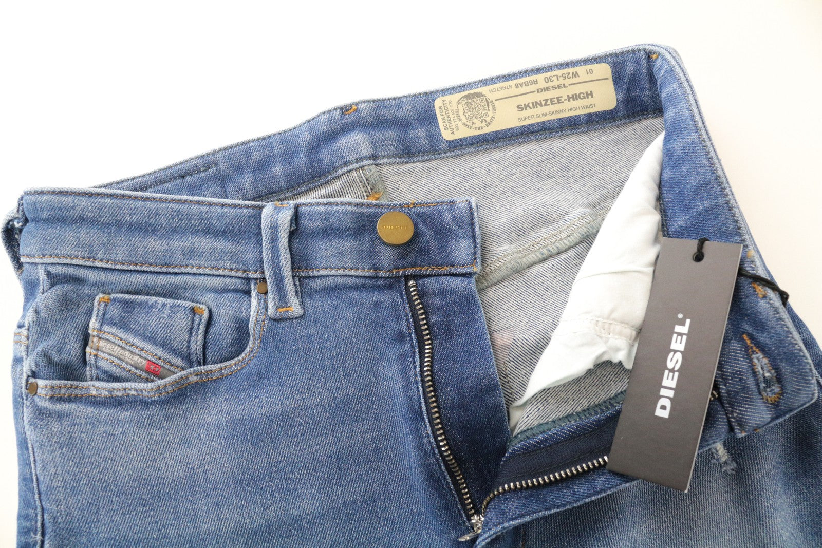 DIESEL Skinzee-High R6BA8 Women Jeans W25/L30 Super Slim-Skinny Blue Stretch