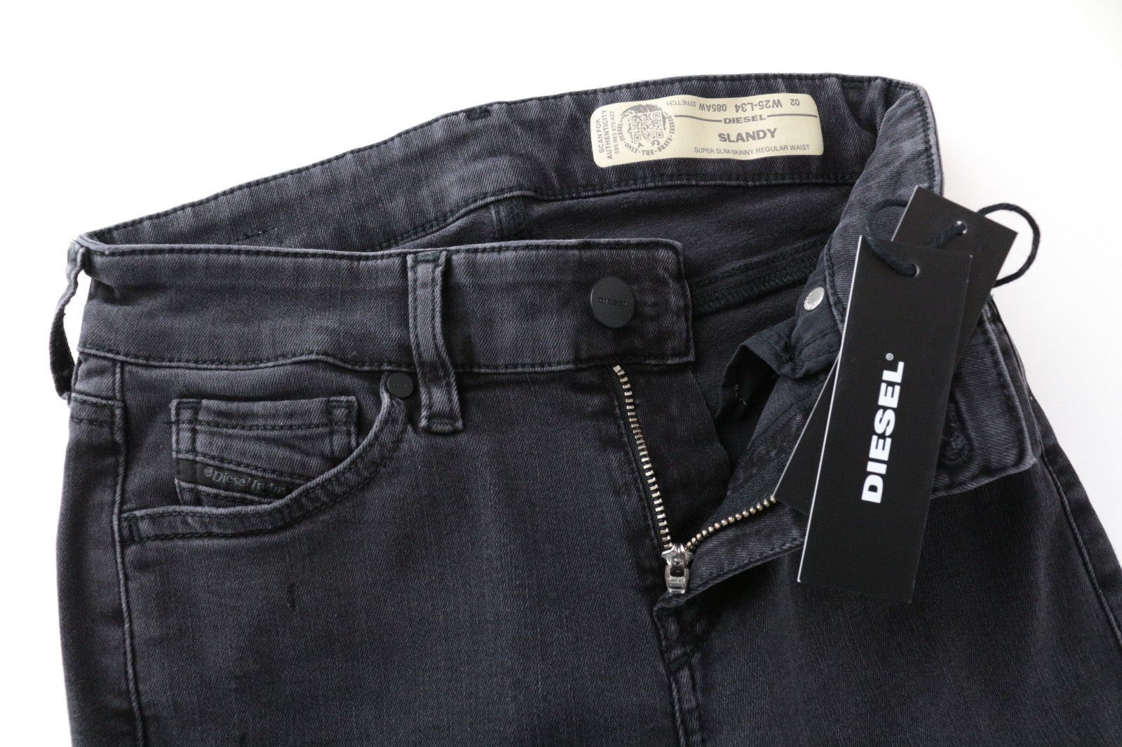 DIESEL Slandy-Low 085AW Women Jeans W25/L34 Super Slim-Skinny Fit Grey Stretch
