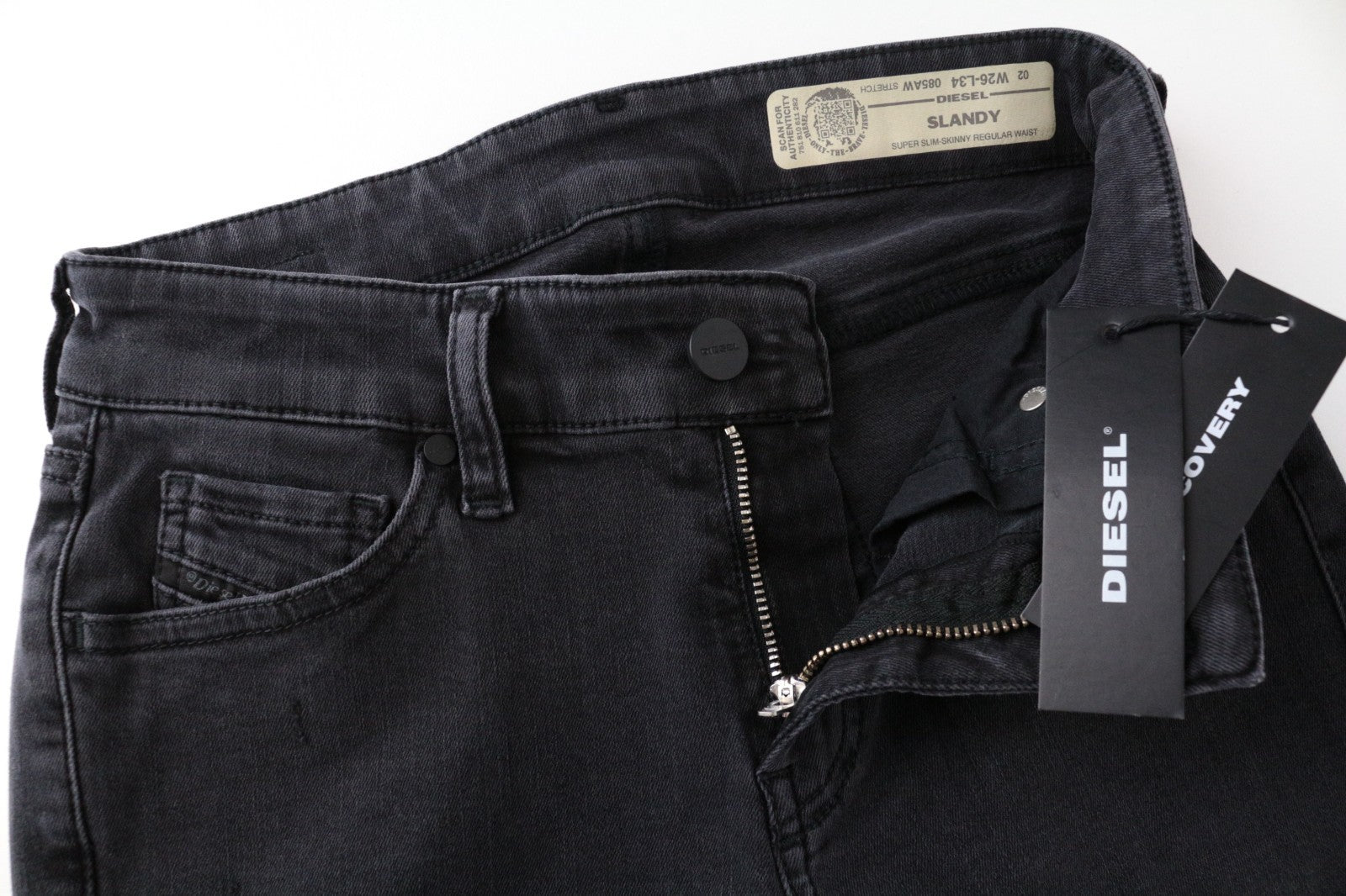 DIESEL Slandy-Low 085AW Women Jeans W26/L34 Super Slim-Skinny Fit Grey Ripped