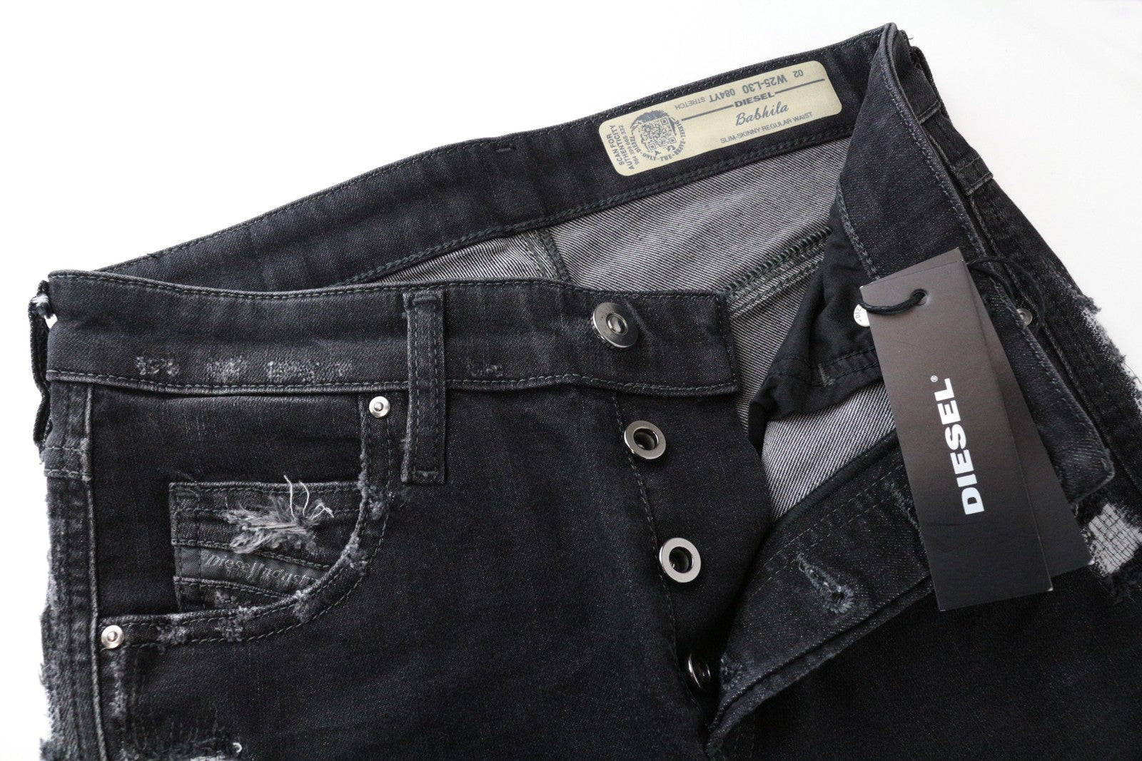 DIESEL Babhila 084YT Women Jeans W25/L30 Slim Skinny Grey Ripped Cotton Stretch