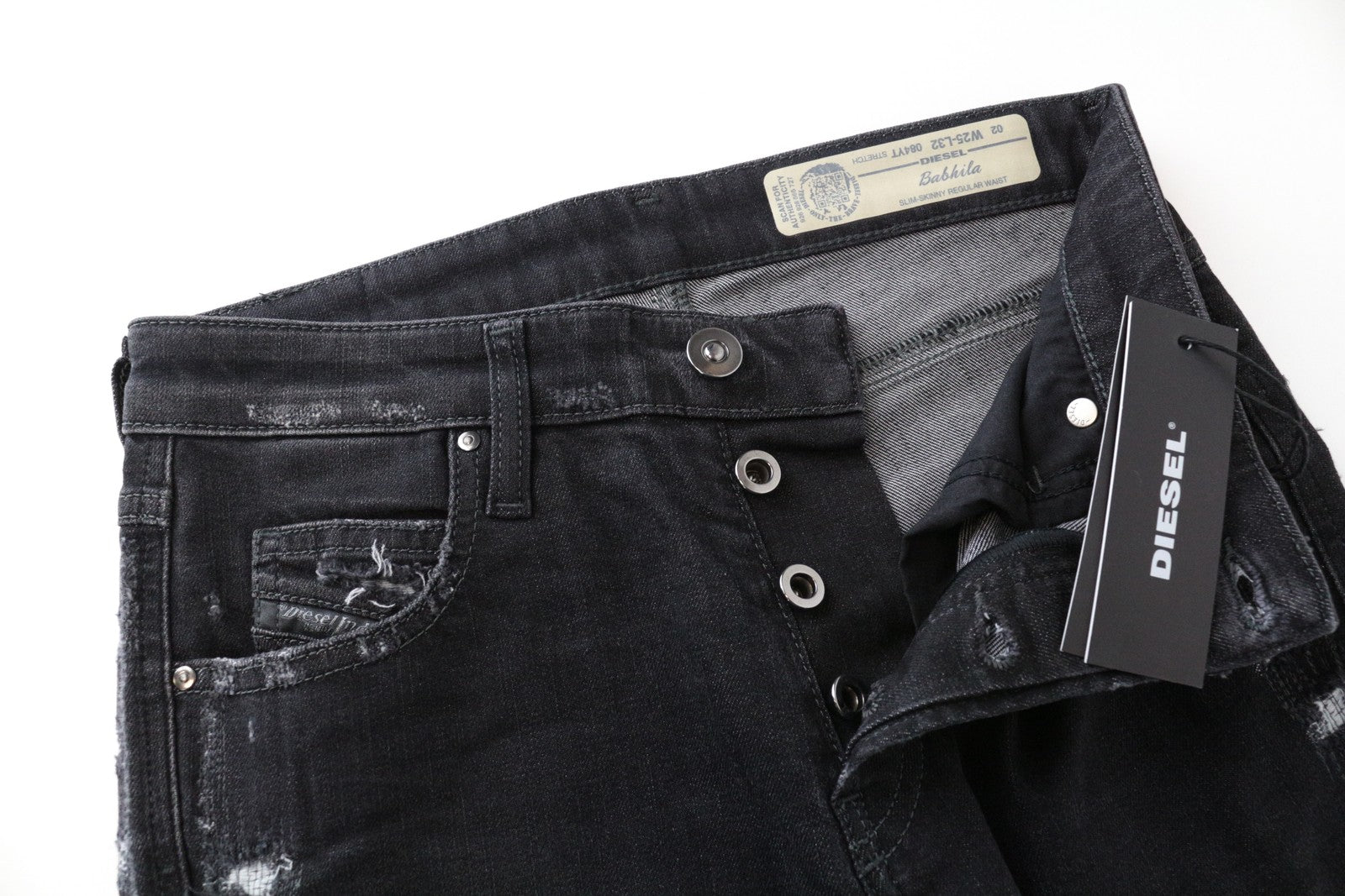 DIESEL Babhila 084YT Women Jeans W25/L32 Slim Skinny Grey Distressed Stretch
