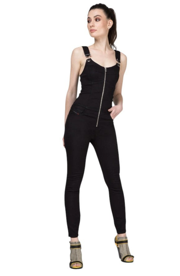 DIESEL D-Inder-Ne 0686E Women Jumpsuit XS Tapered Fit Black Stretch Jogg Sweat