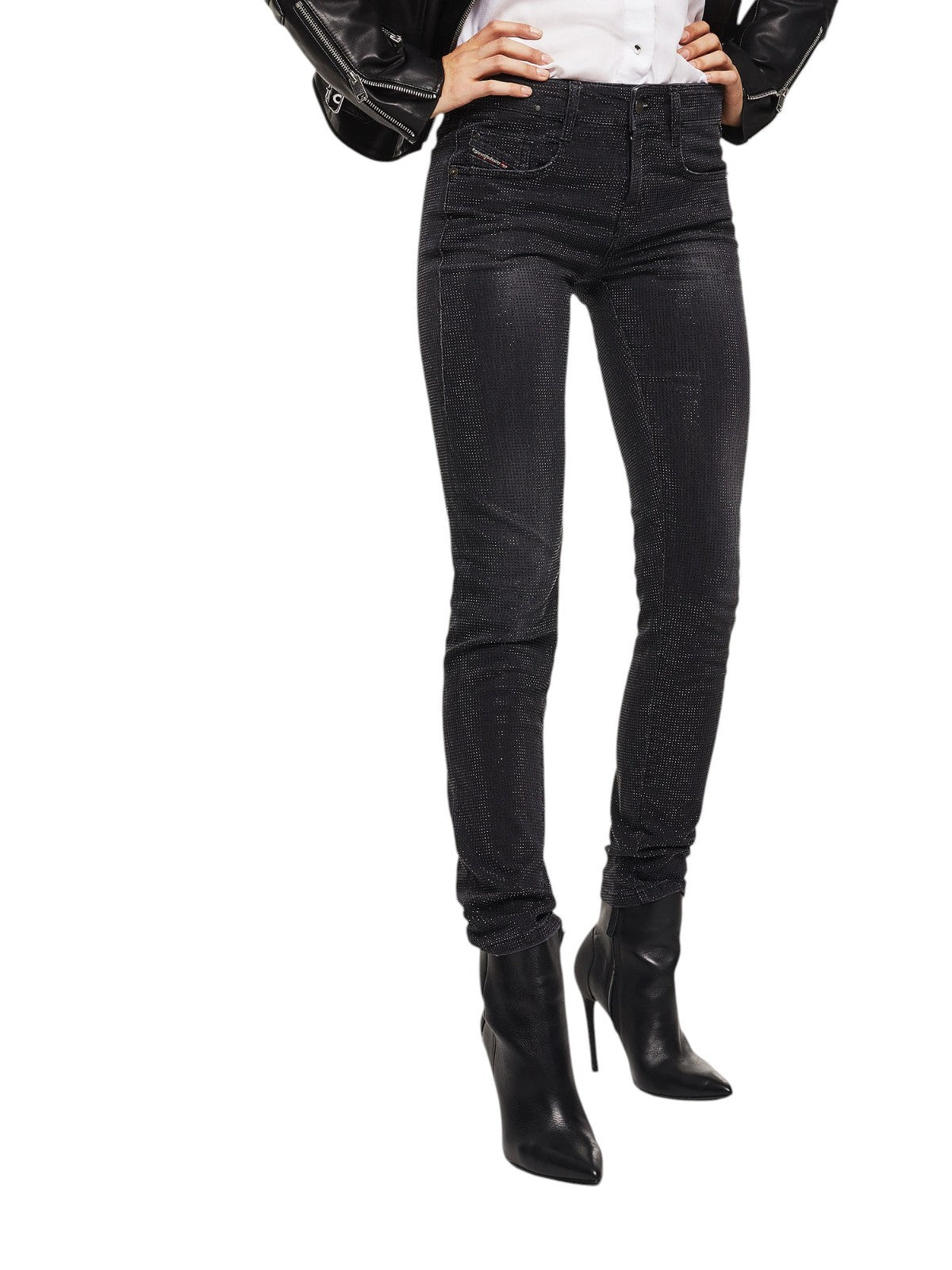 DIESEL D-Ollies-SX-NE 0093H Women Jeans W26 Slim Fit Grey Rhinestones Stretch