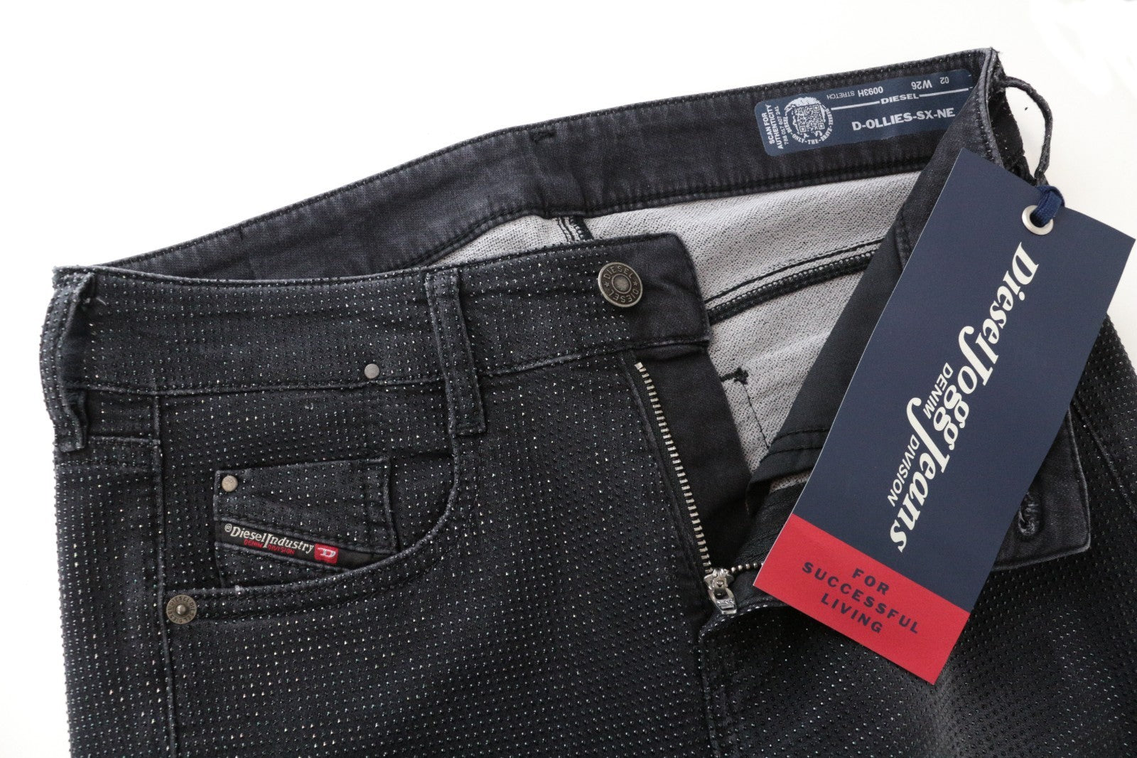 DIESEL D-Ollies-SX-NE 0093H Women Jeans W26 Slim Fit Grey Rhinestones Stretch
