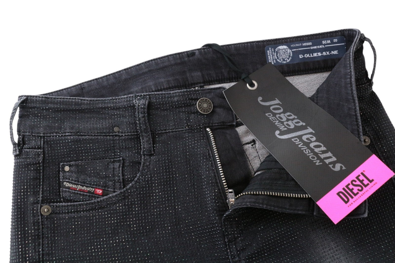 DIESEL D-Ollies-SX-NE 0093H Women Jeans W26 Slim Skinny Grey Rhinestones Stretch
