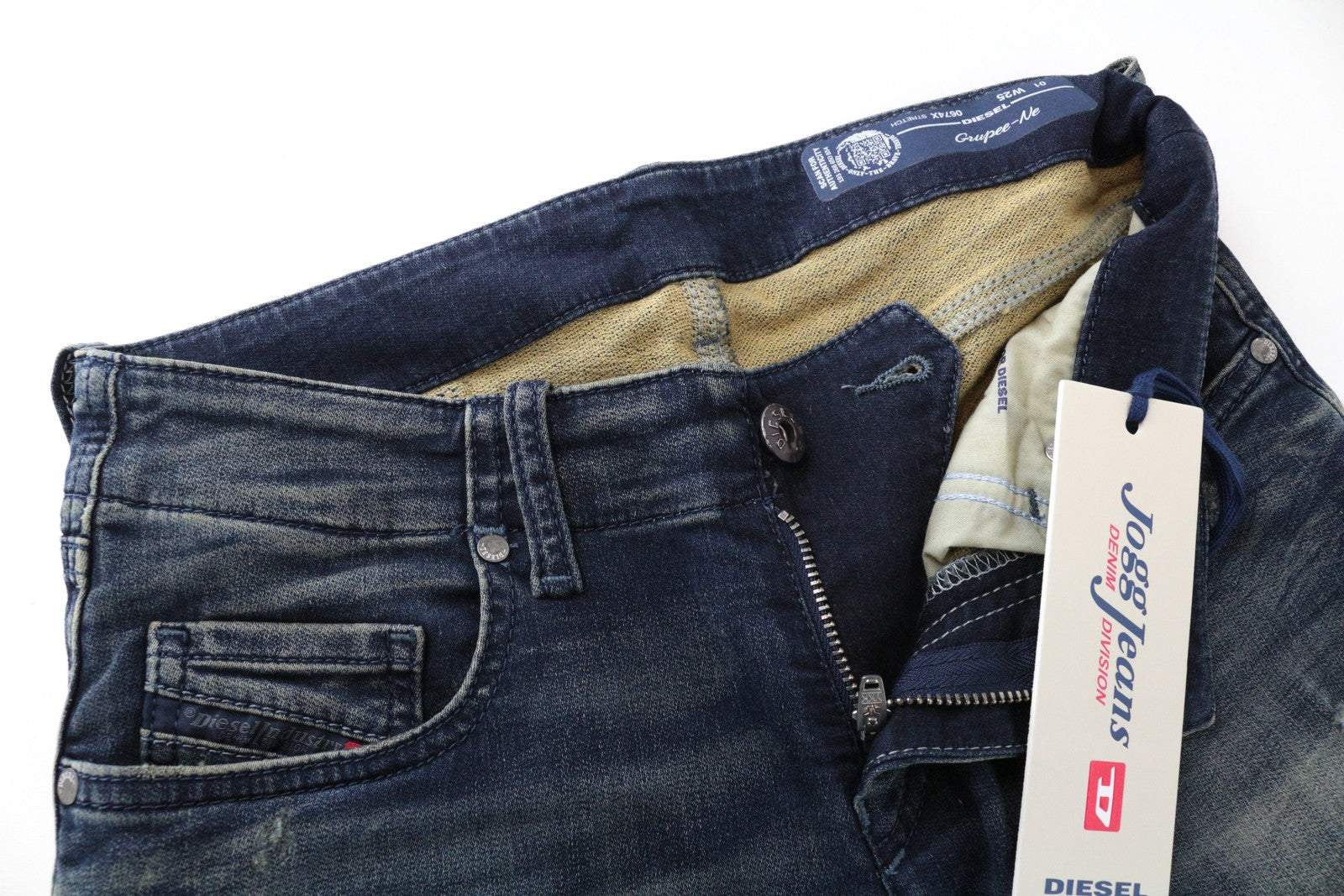 DIESEL Grupee-Ne 0674X Women Jeans W25 Jogg Sweat Mid-Blue Distressed Slim Fit
