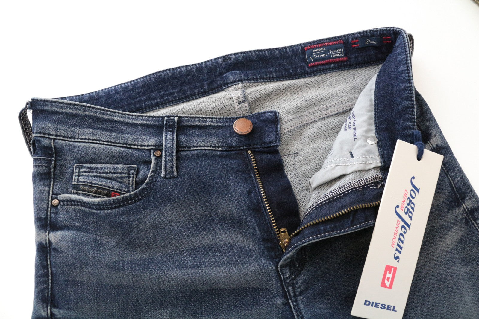 DIESEL Doris-Ne 0676V Women Jeans W27 Jogg Sweat Blue Distressed Slim Skinny Fit
