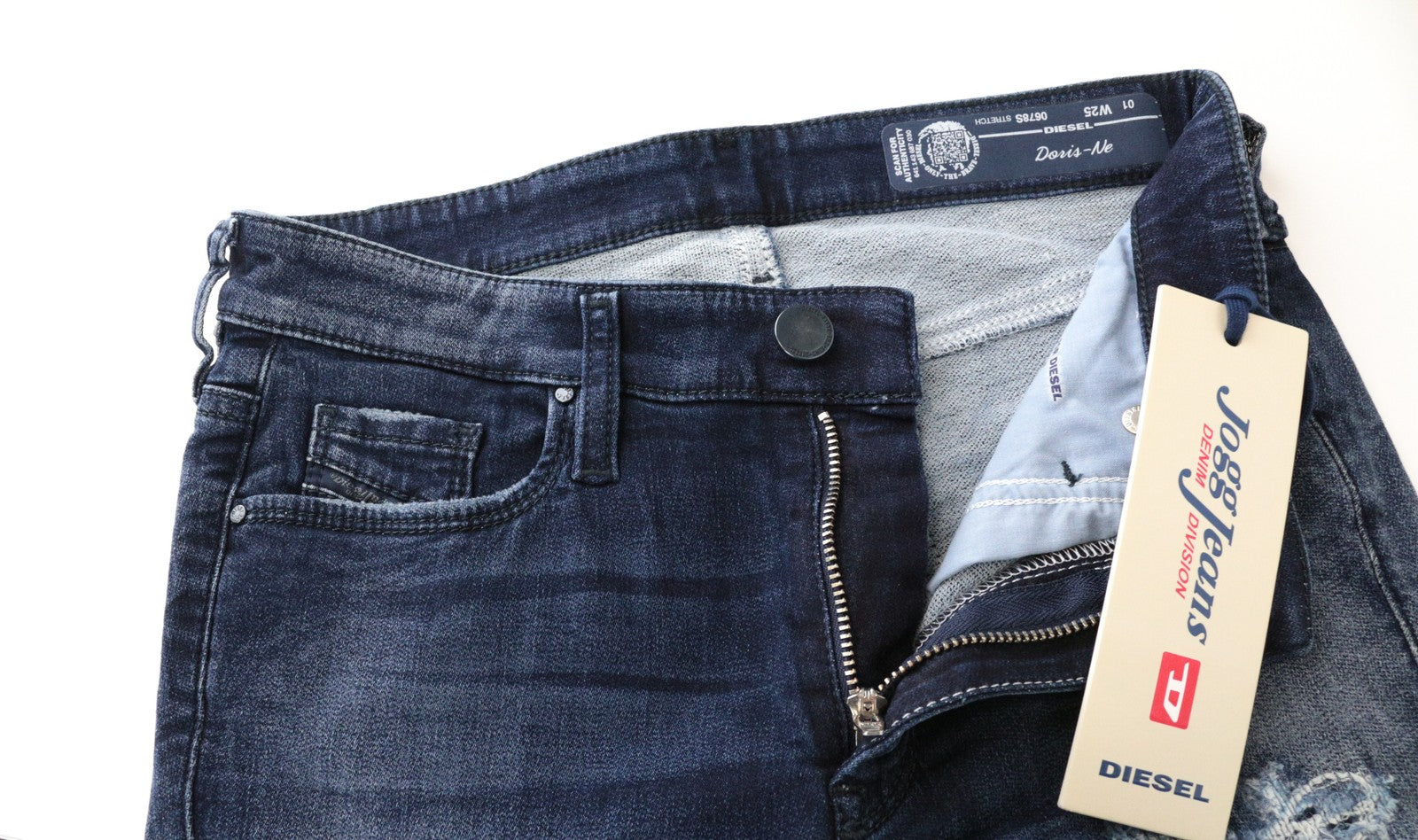 DIESEL Doris-Ne 0678S Women Jeans W25 Jogg Sweat Super Slim Skinny Distress Blue