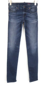DIESEL Grupee-Ne 0670V Women Jeans W23 Slim Skinny Distress Jogg Sweat Blue