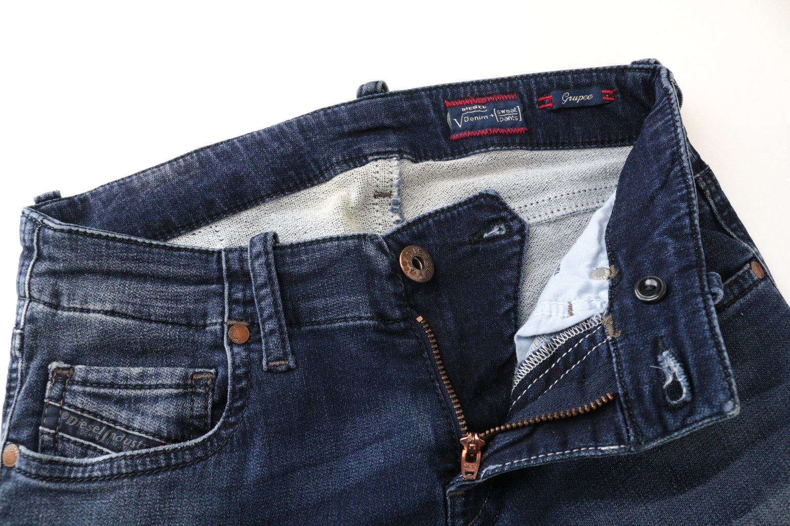 DIESEL Grupee-Ne 0670V Women Jeans W23 Slim Skinny Distress Jogg Sweat Blue