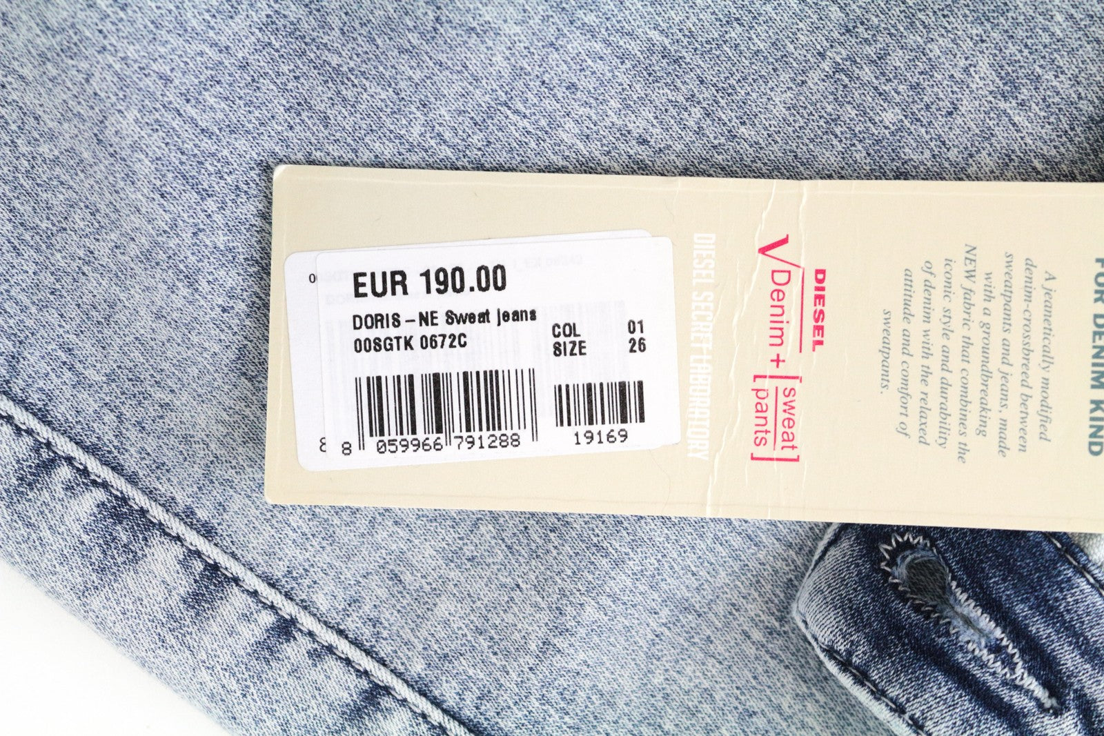 DIESEL Doris-Ne 0672C Women Jeans W26 Jogg Sweat Light Blue Stretch Super Slim