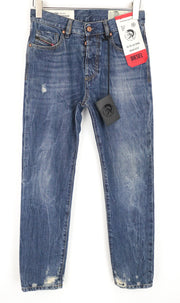 DIESEL Mharky 080AG Men Jeans W27/L30 Non-Stretch Slim Skinny Fit Ripped Blue