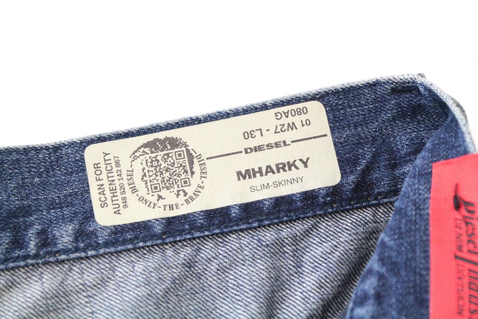 DIESEL Mharky 080AG Men Jeans W27/L30 Non-Stretch Slim Skinny Fit Ripped Blue