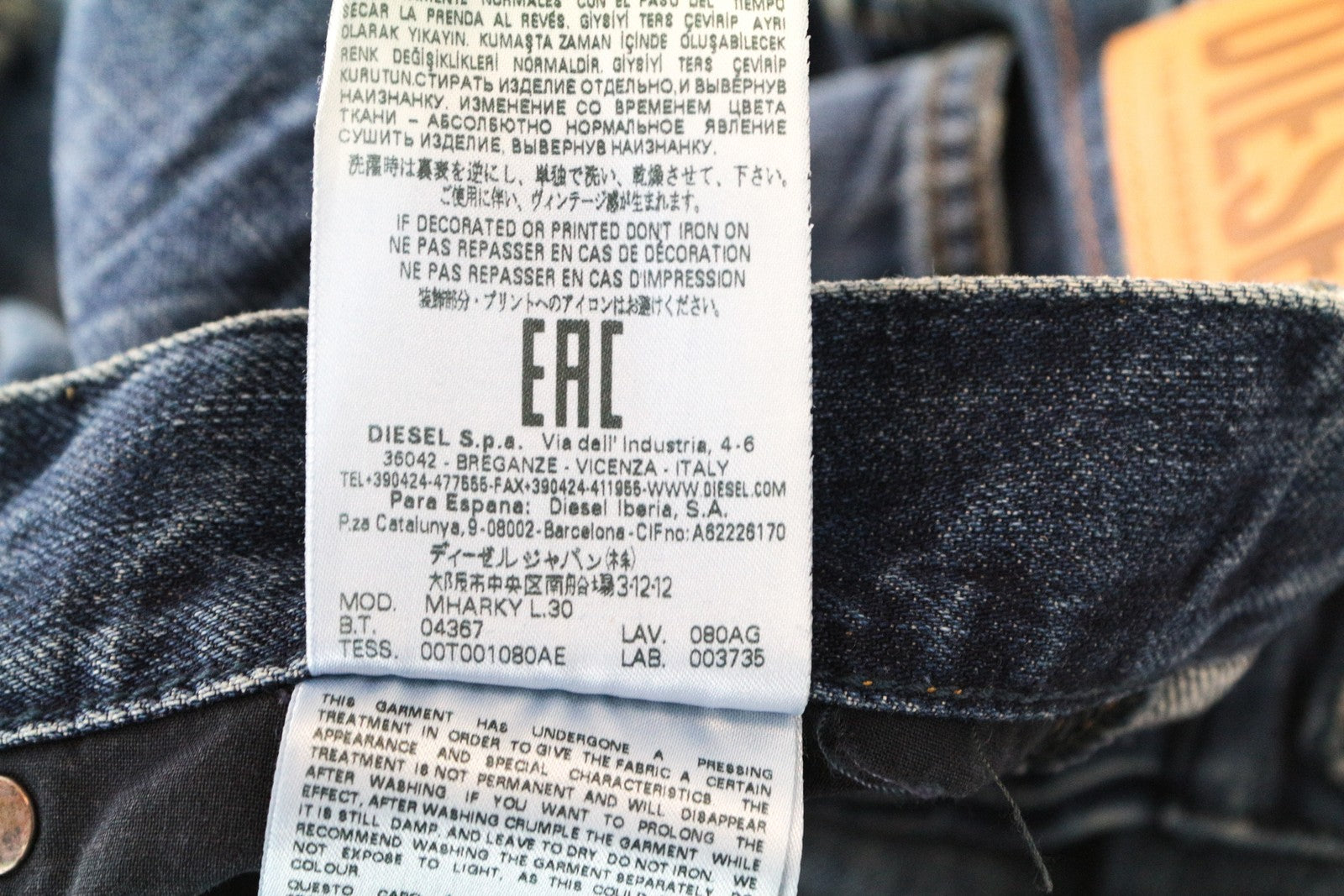DIESEL Mharky 080AG Men Jeans W27/L30 Non-Stretch Slim Skinny Fit Ripped Blue