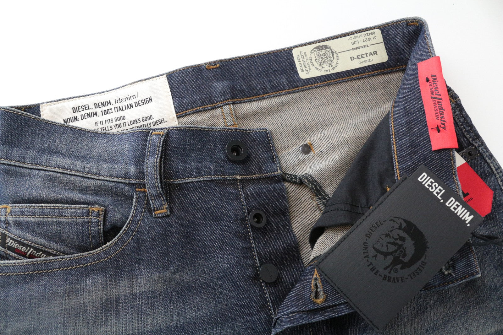 DIESEL D-Eetar 084ZU Men Jeans W27/L30 Tapered Carrot Stretch Buttoned Blue