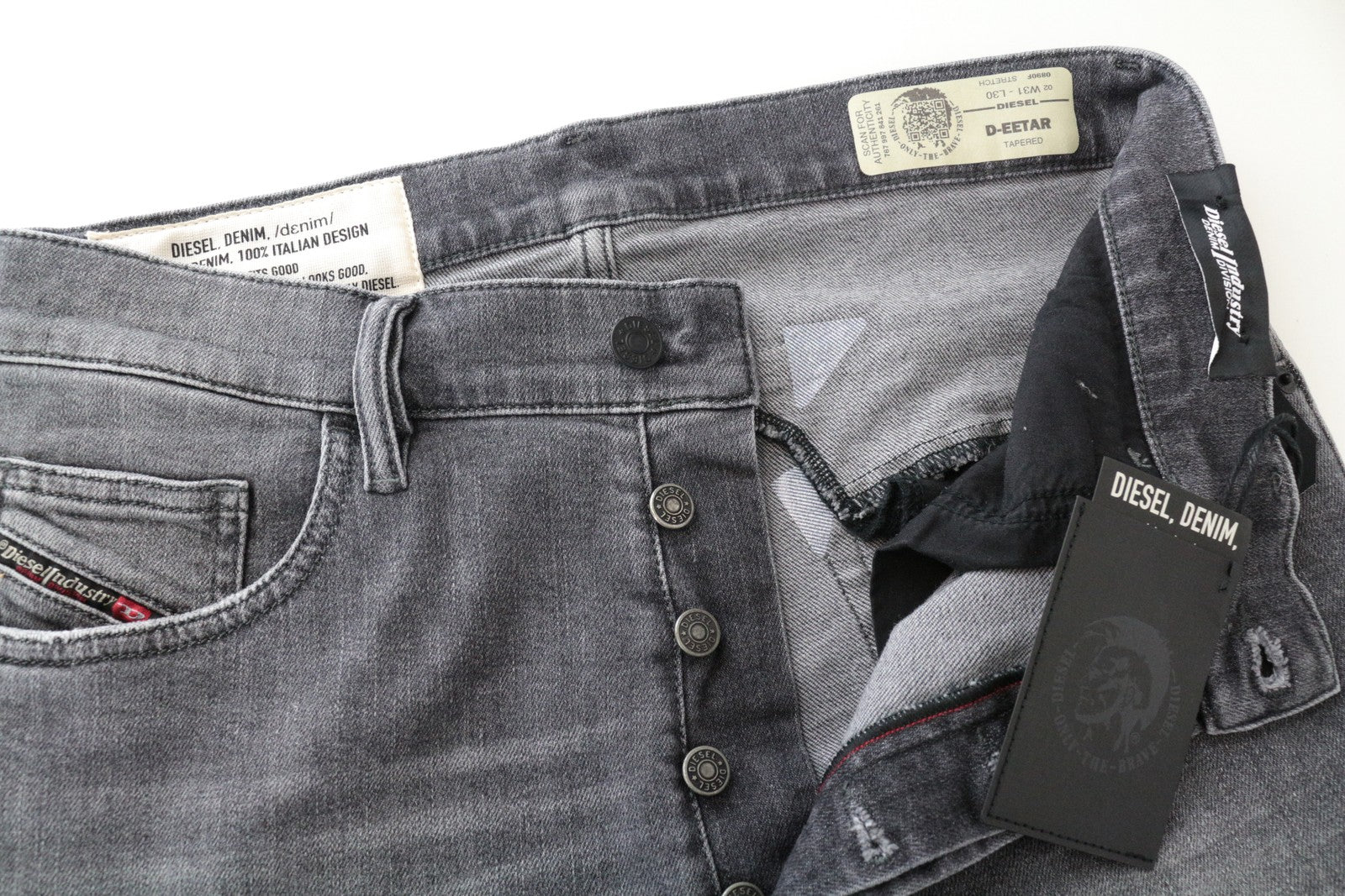 DIESEL D-Eetar 0890F Men Jeans W31/L30 Carrot Tapered Fit Stretch Grey Ripped
