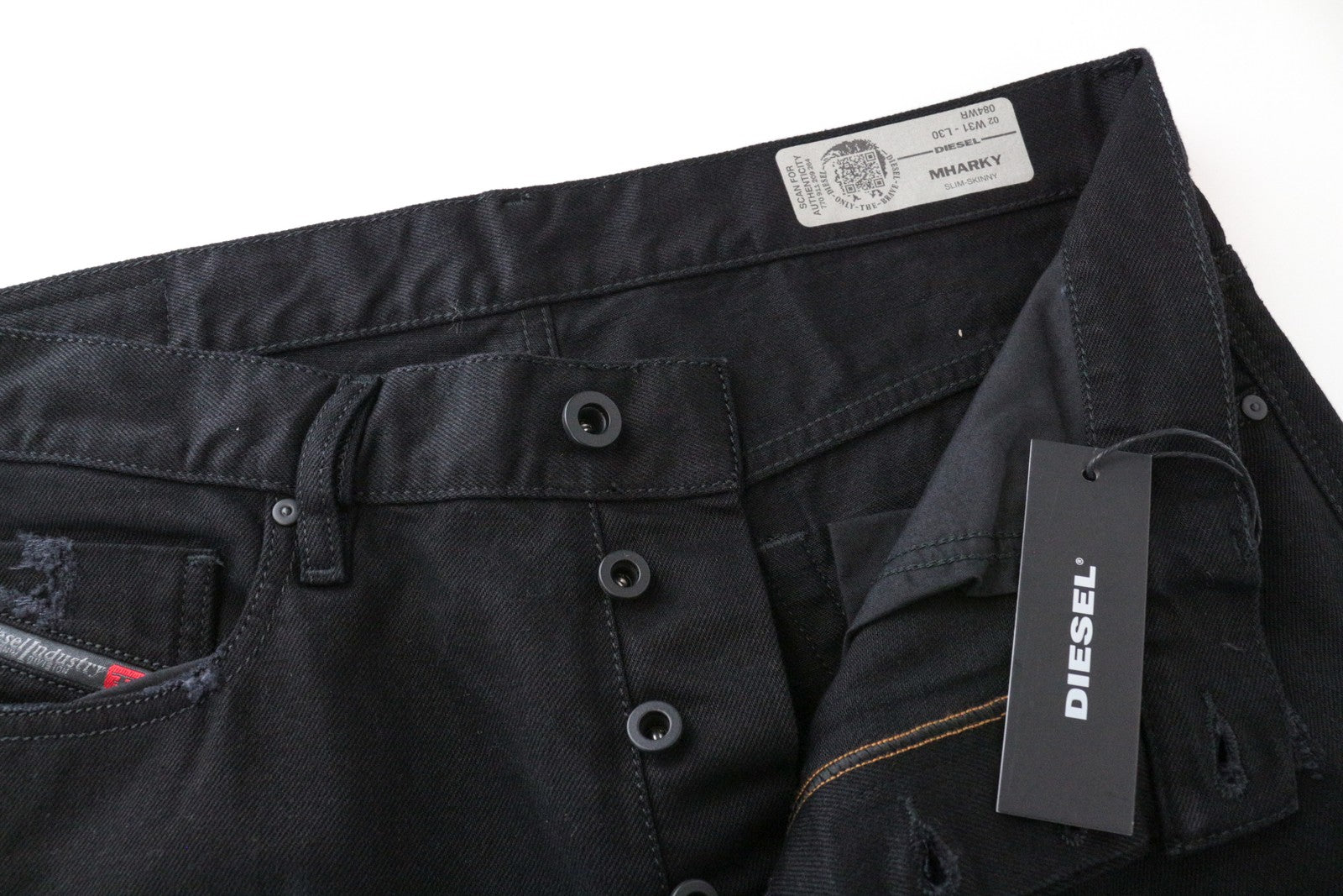 DIESEL Mharky 084WR Men Jeans W31/L30 Black Ripped Slim Skinny Fit Non-Stretch