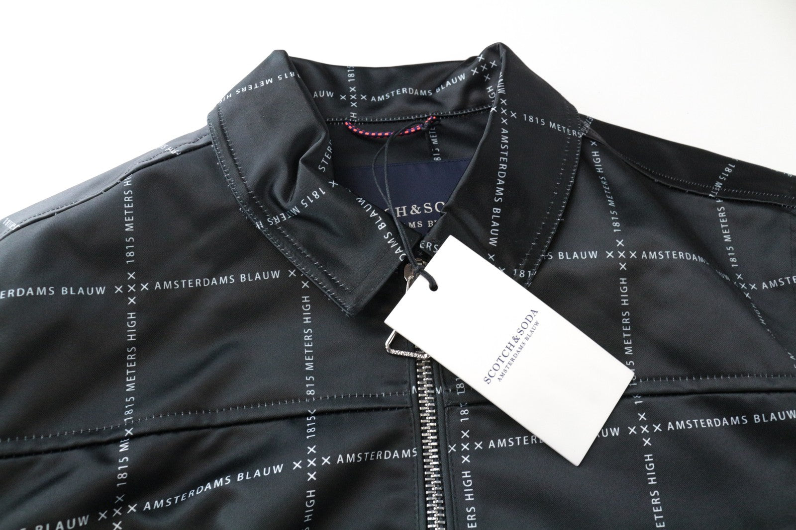 SCOTCH & SODA Men Jacket XL Windowpane Check Black Graphic Logo Harrington~