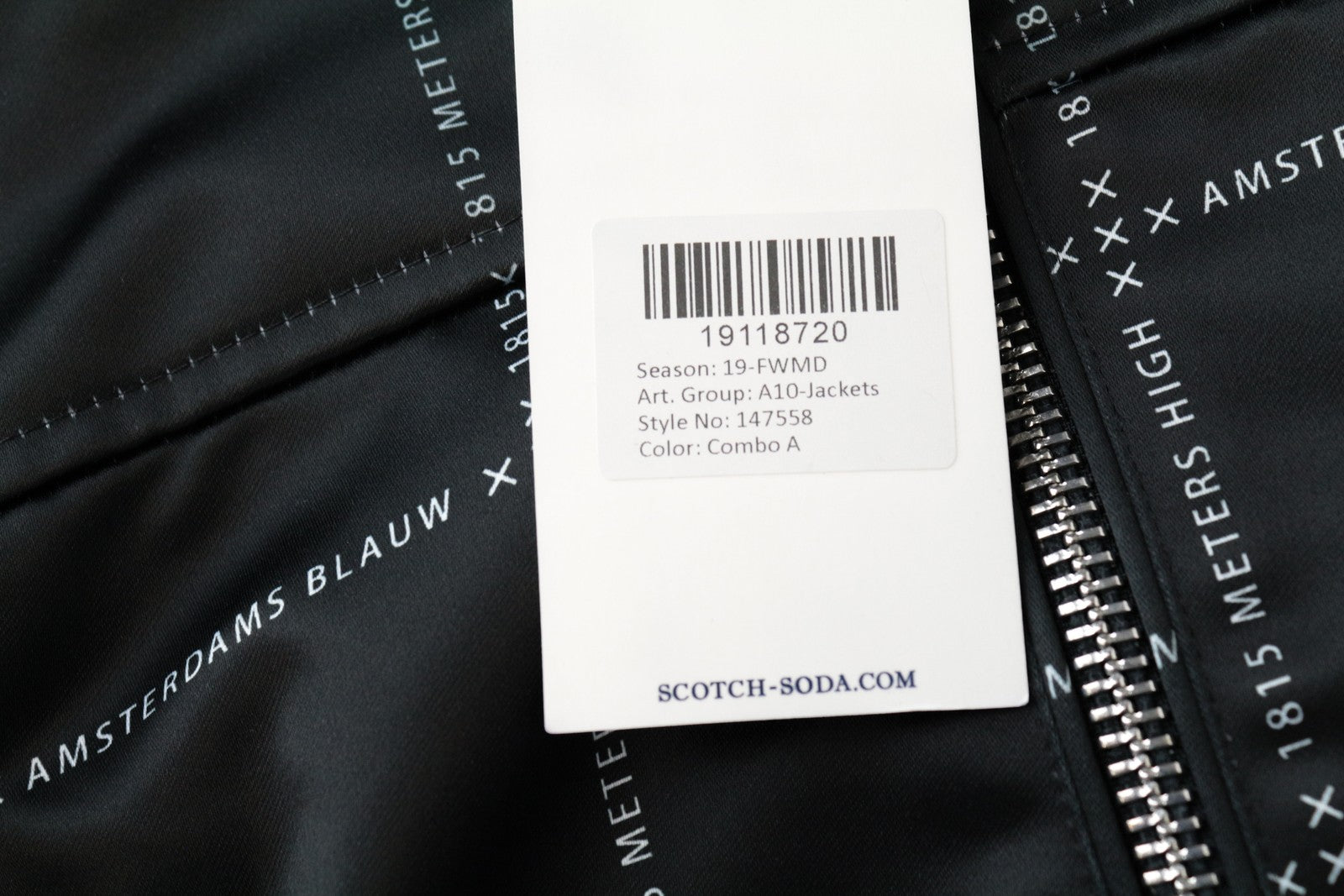 SCOTCH & SODA Men Jacket XL Windowpane Check Black Graphic Logo Harrington~