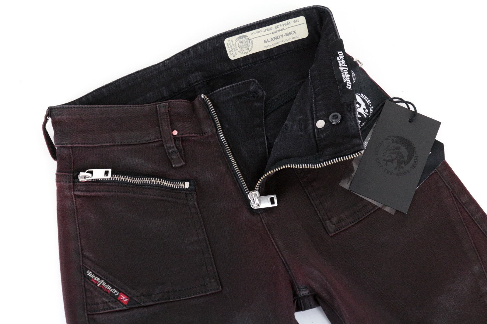 DIESEL Slandy-BKX 069JT Women Jeans W24/L32 Super Skinny Fit Purple Waxed