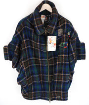 DESIGUAL Women Jacket 42 Blue Green Wool Blend Checked Patterned Short Sleeve