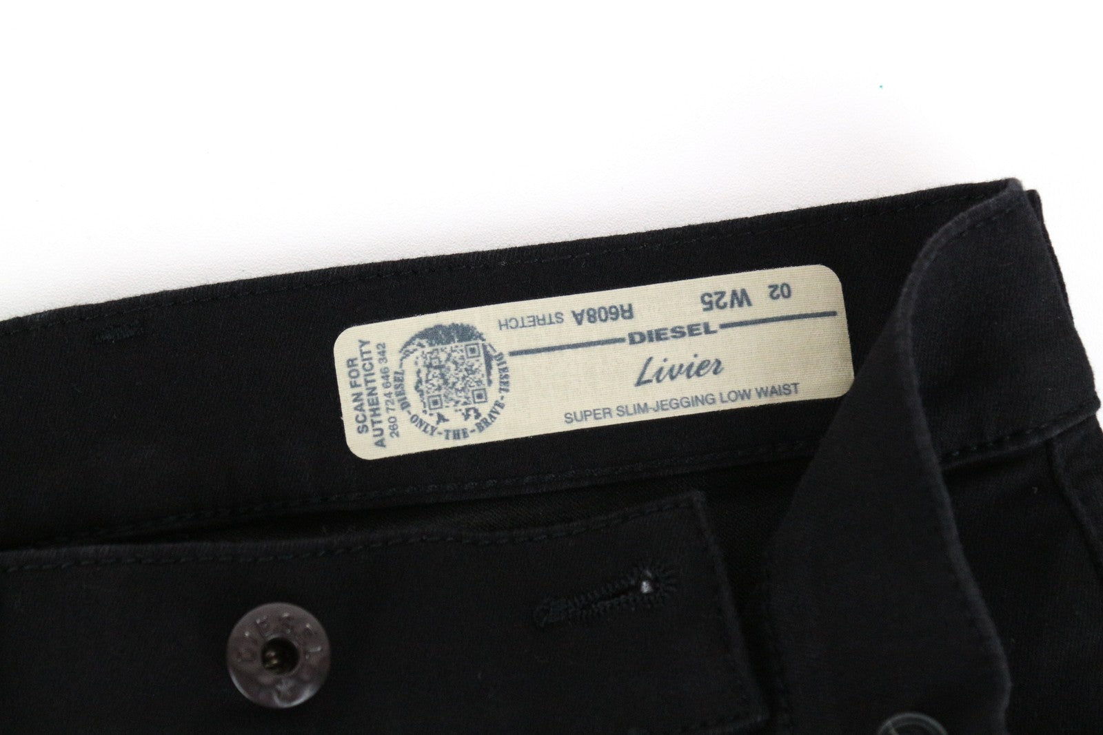 DIESEL Livier R608A Women Jeans W25 Super Slim Fit Black Cotton Stretch Denim