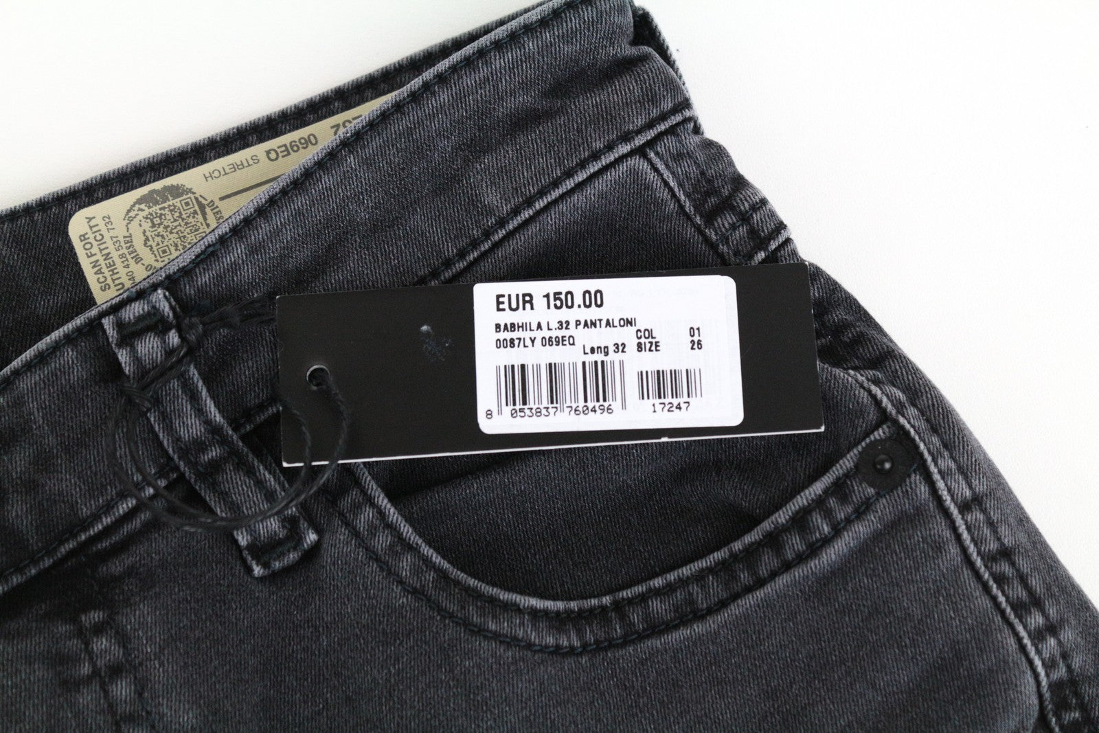 DIESEL Babhila 069EQ Women Jeans W26/L32 Slim Skinny Wash Grey Cotton Stretch