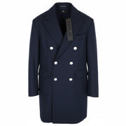 REPLAY Men Coat 48 M Blue Wool Blend Double-Breasted Peak Collared RRP499