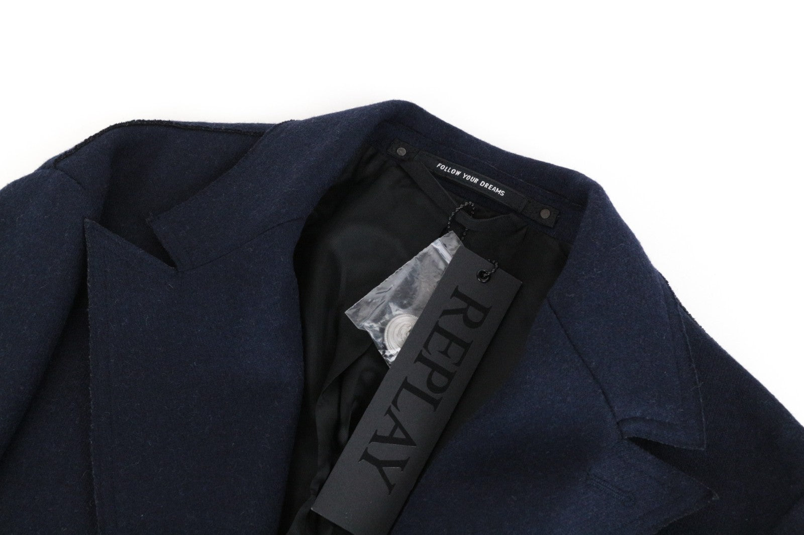 REPLAY Men Coat 48 M Blue Wool Blend Double-Breasted Peak Collared RRP499