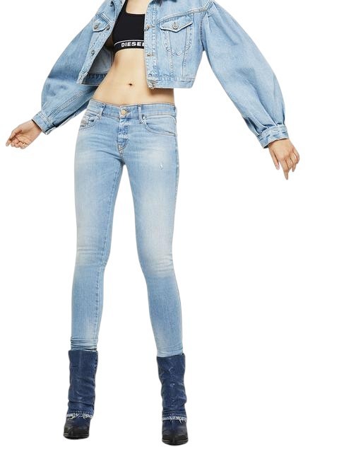 DIESEL Slandy-Low 086AA Women Jeans W24/L34 Super Slim Skinny Light Blue Stretch