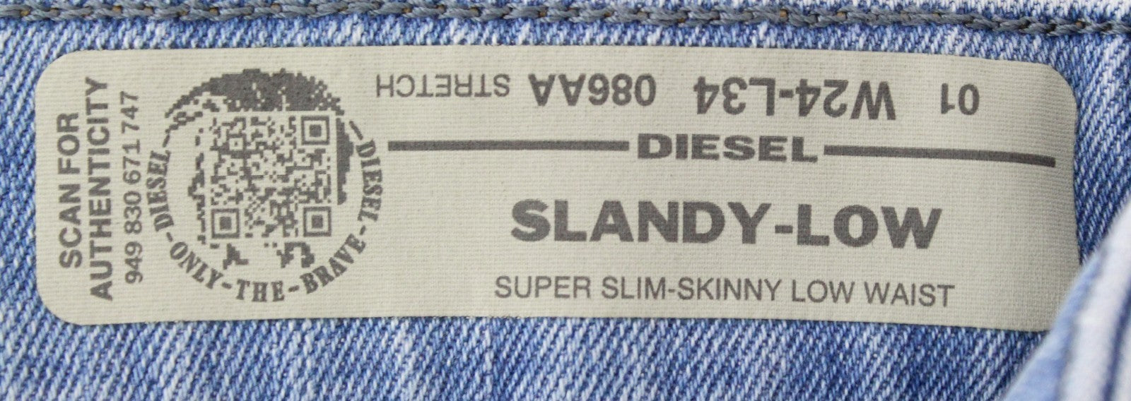 DIESEL Slandy-Low 086AA Women Jeans W24/L34 Super Slim Skinny Light Blue Stretch