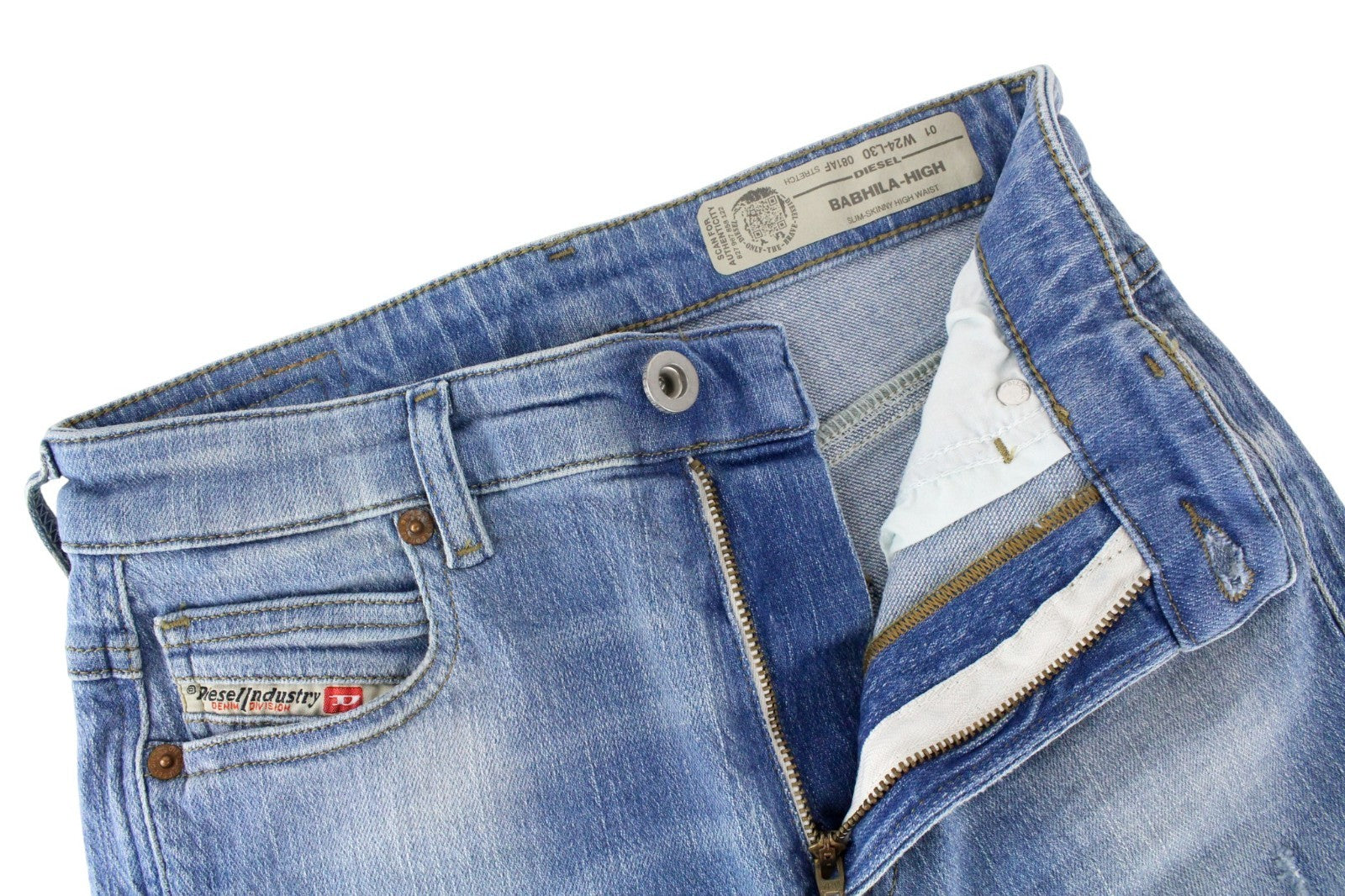 DIESEL Babhila-High 081AF Women Jeans W24/L30 Slim Skinny Stretch Blue Distress