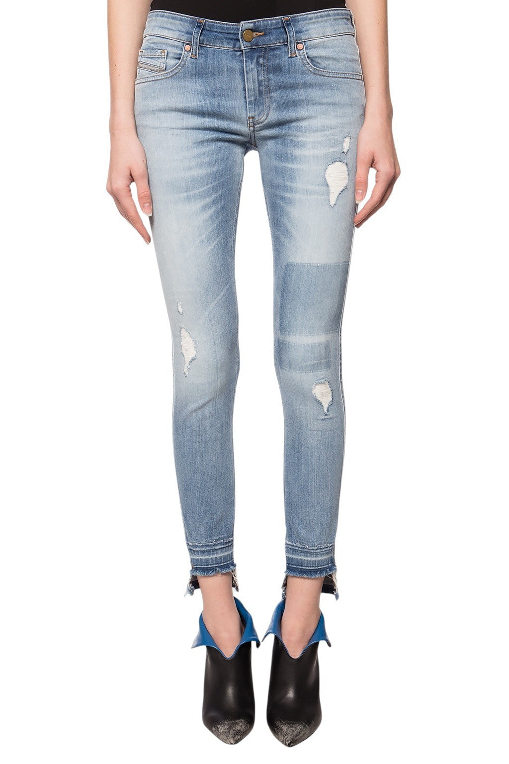 DIESEL Slandy 086AH Women Jeans W26/L32 Stretch Blue Ripped Super Slim Skinny