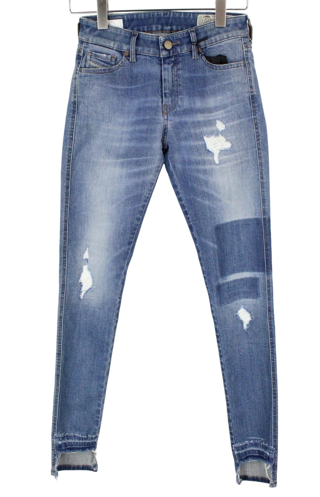 DIESEL Slandy 086AH Women Jeans W26/L32 Stretch Blue Ripped Super Slim Skinny