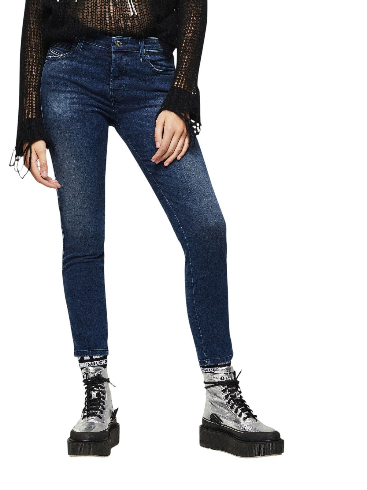 DIESEL Babhila 083AE Women Jeans W24/L30 Slim Skinny Dark Blue Stretch Button