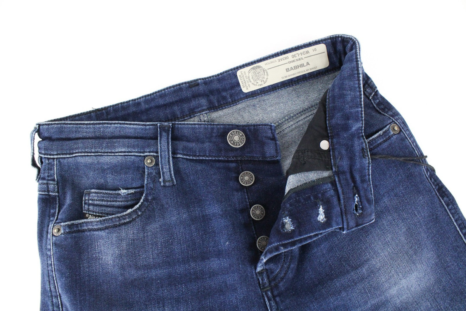 DIESEL Babhila 083AE Women Jeans W24/L30 Slim Skinny Dark Blue Stretch Button