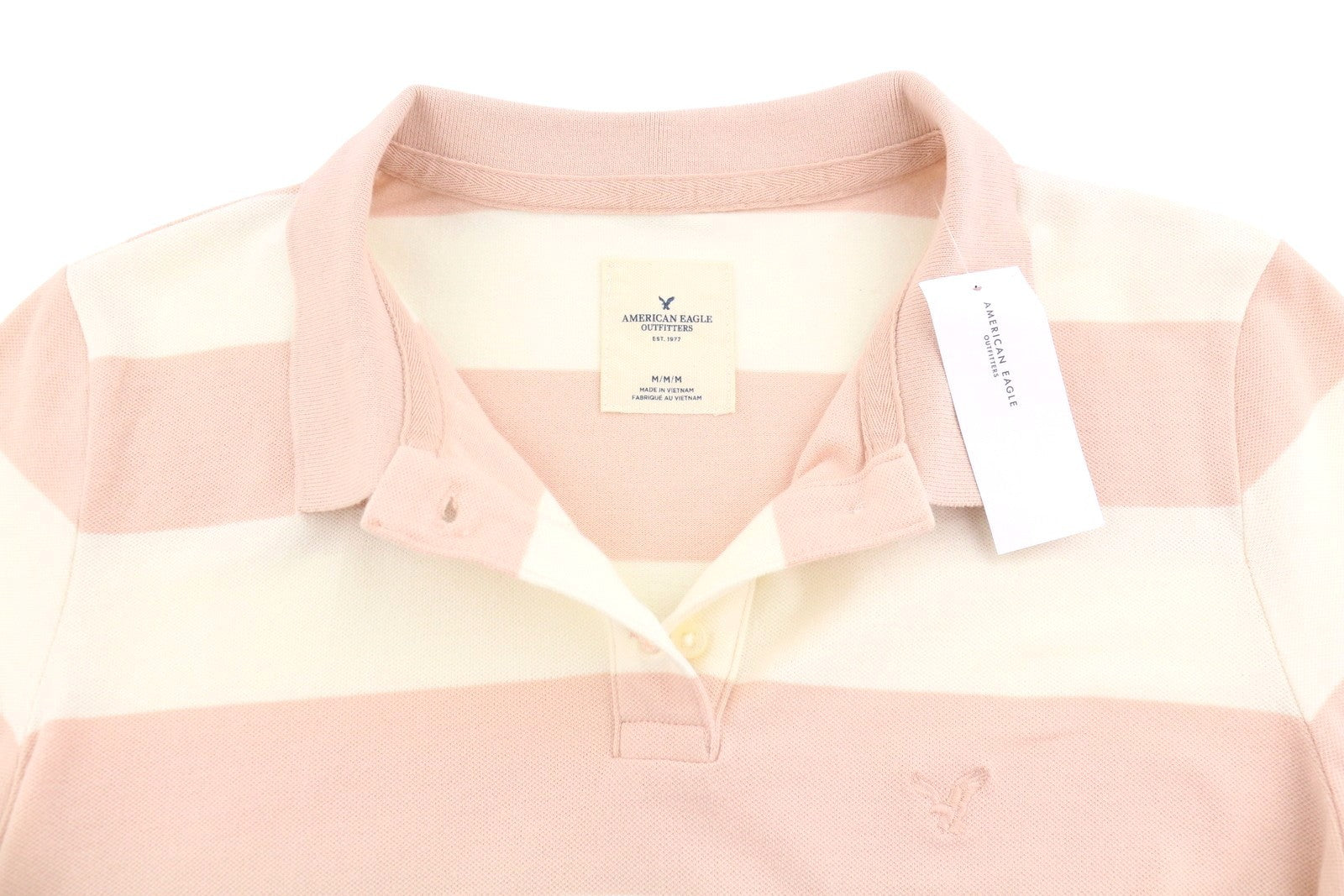 AMERICAN EAGLE OUTFITTERS Women T-Shirt M Pink Striped Polo Short Sleeve