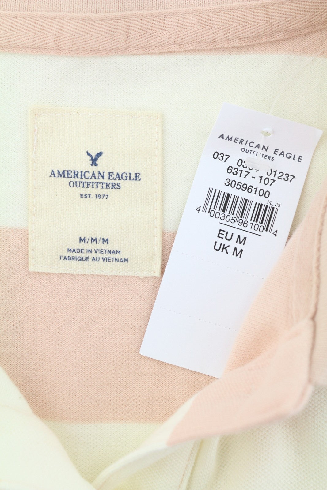 AMERICAN EAGLE OUTFITTERS Women T-Shirt M Pink Striped Polo Short Sleeve