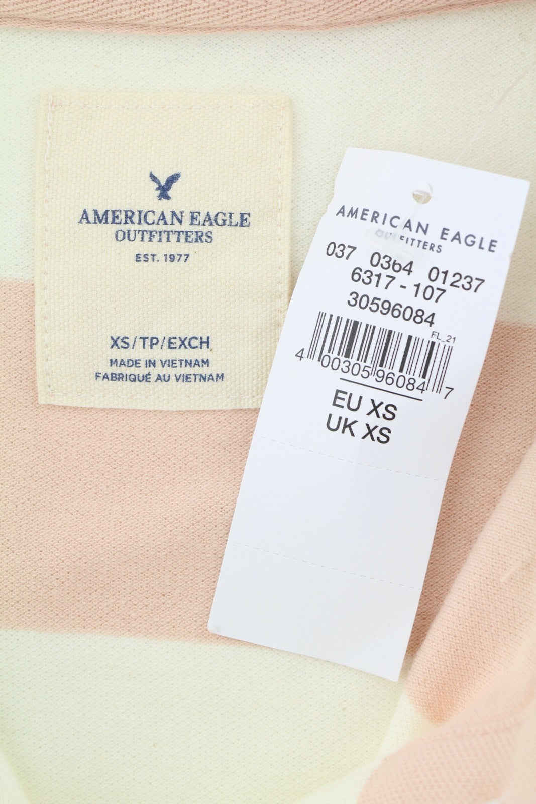 AMERICAN EAGLE OUTFITTERS Women T-Shirt XS Pink Striped Polo Short Sleeve
