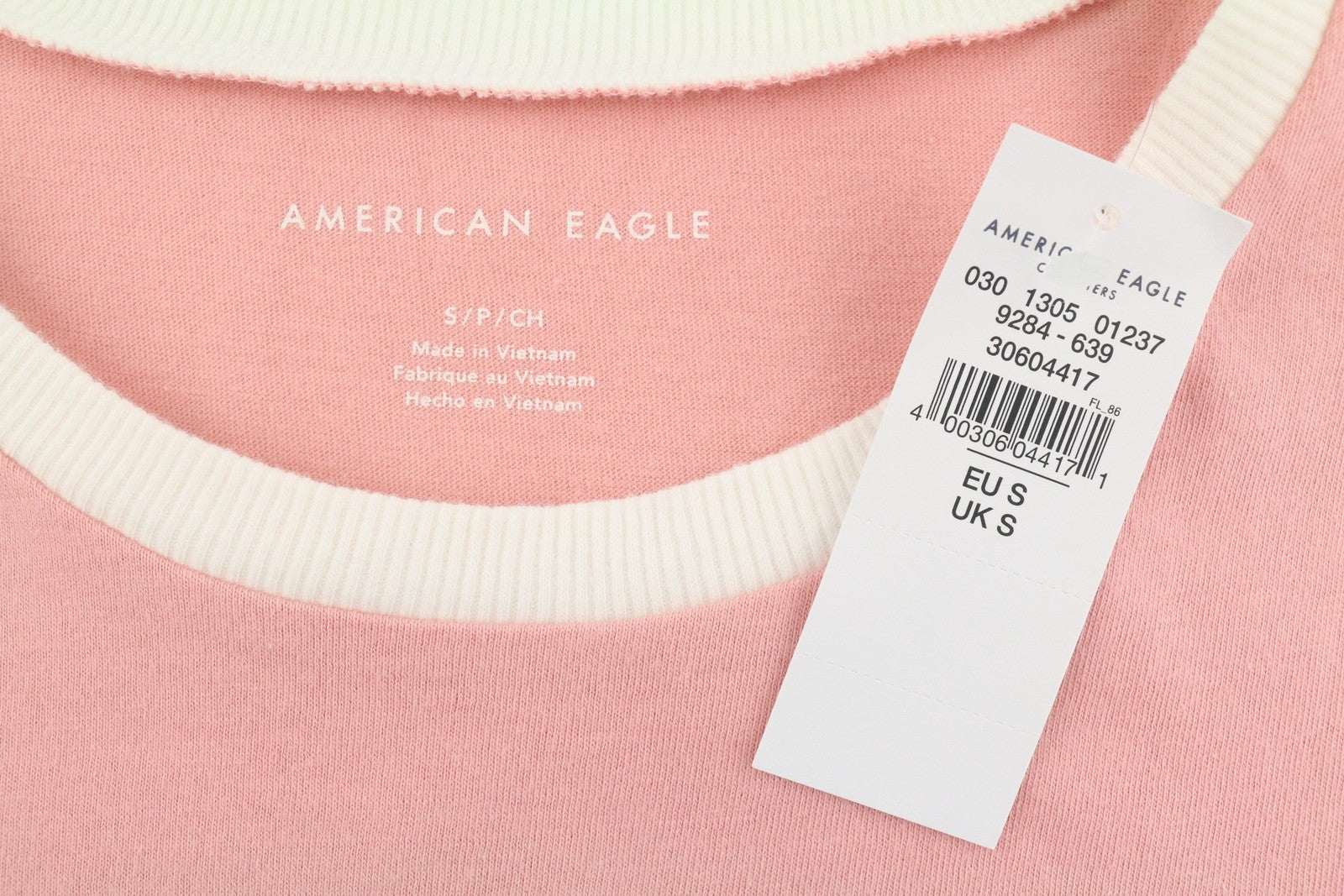 AMERICAN EAGLE OUTFITTERS Women T-Shirt S Pink Tricot Cotton Crew Short Sleeve